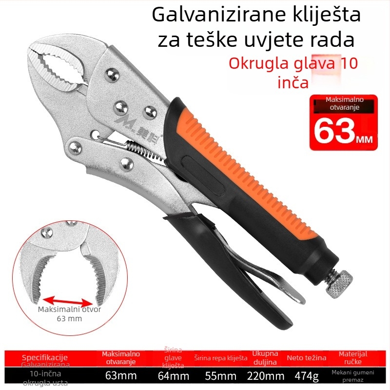Podesive teške kliješta za stiskanje, čeljusti od legiranog čelika, maksimalno otvaranje 36 mm, za obradu drveta