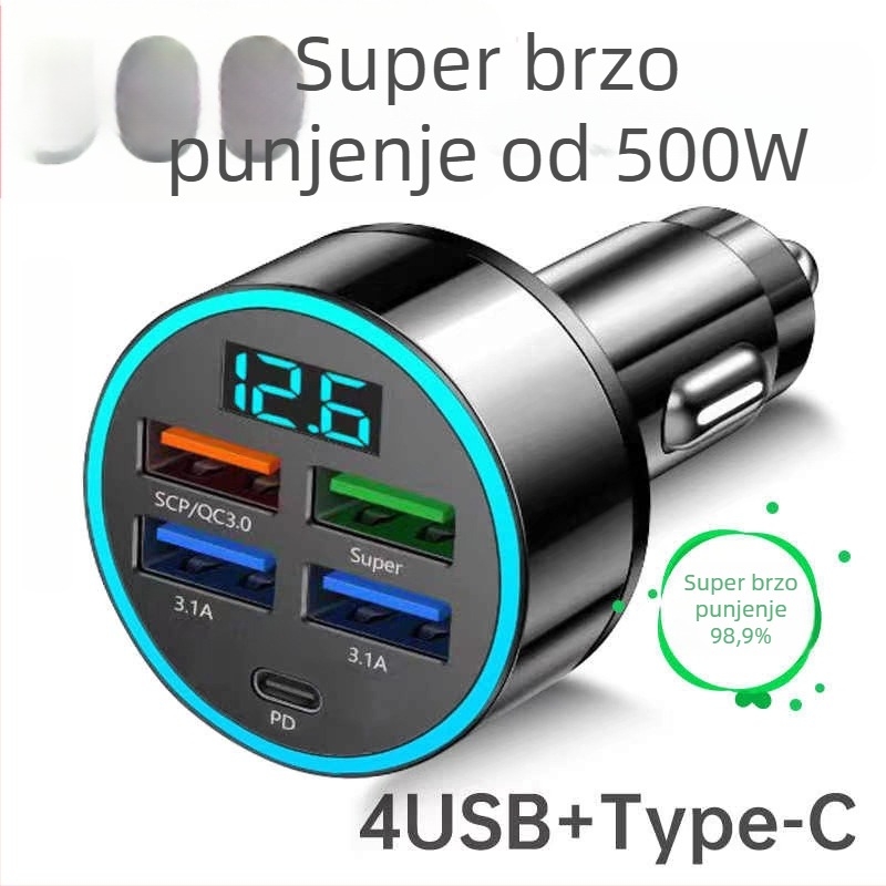 Automobilsko punjač s adapterom za cigaretu, USB sučelje i pet pinova
