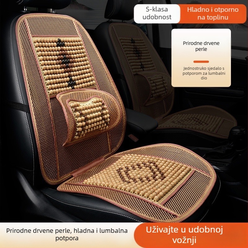 Sjedalica od drvenih perlica za automobile – za mala vozila, ljetna podloga za stražnje sjedalo sa potporom za donji dio leđa