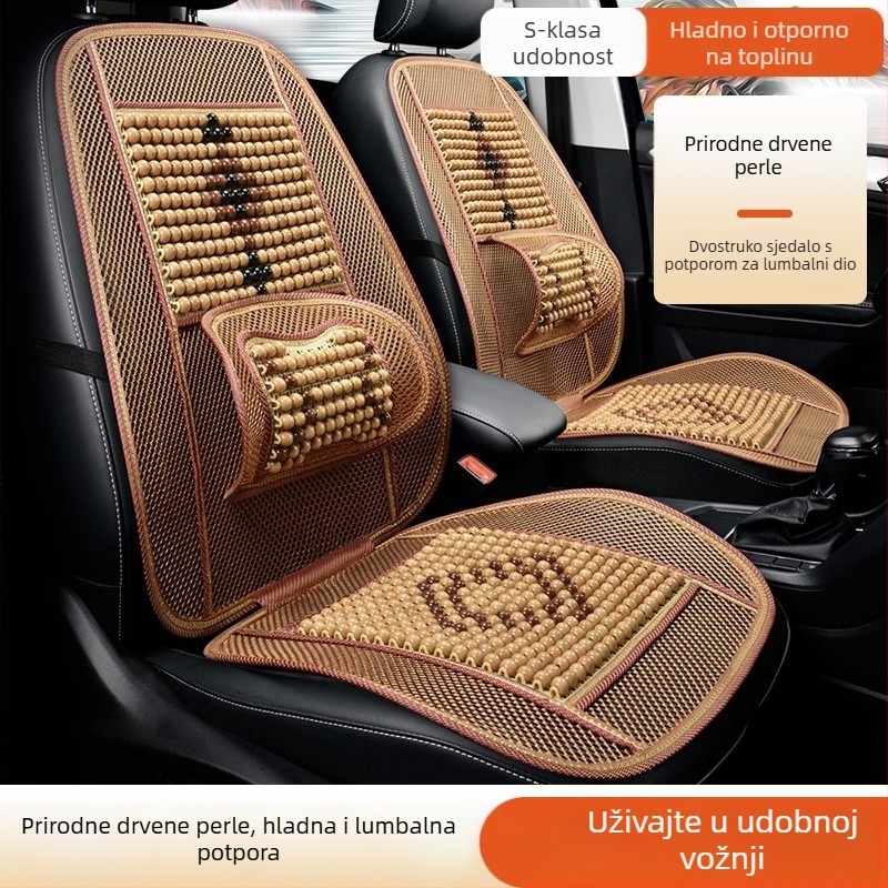Sjedalica od drvenih perlica za automobile – za mala vozila, ljetna podloga za stražnje sjedalo sa potporom za donji dio leđa