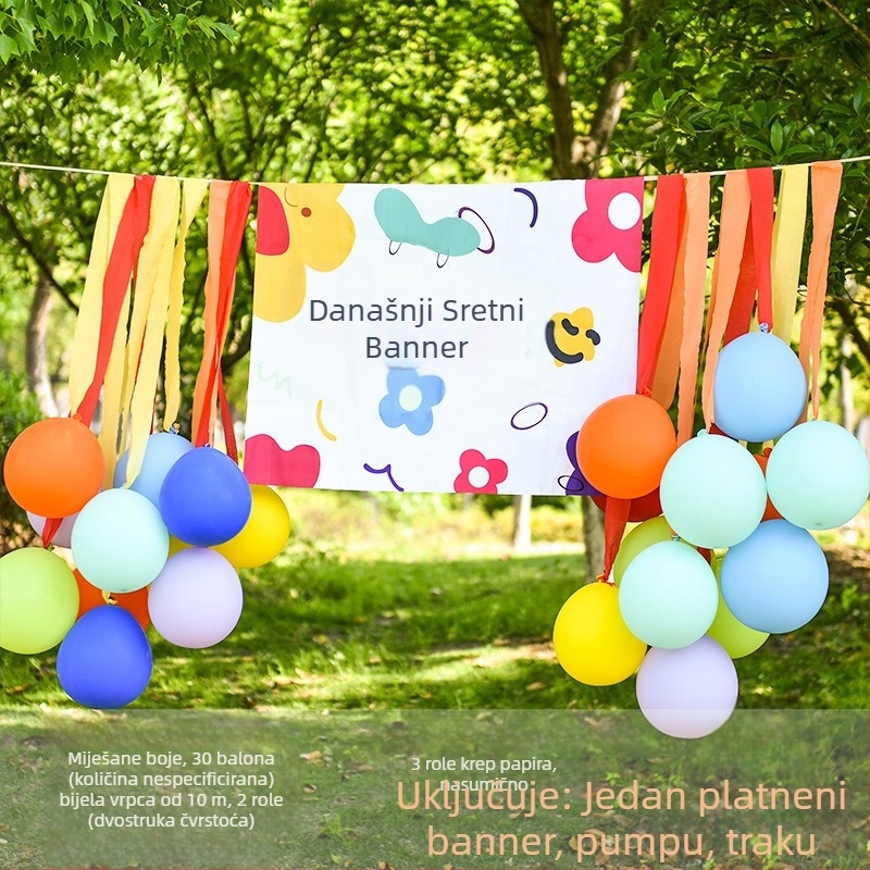 Set za završetak sezone s visećim platnima i balonima za vanjske foto rekvizite i dekoracije ceremonije u vrtiću.