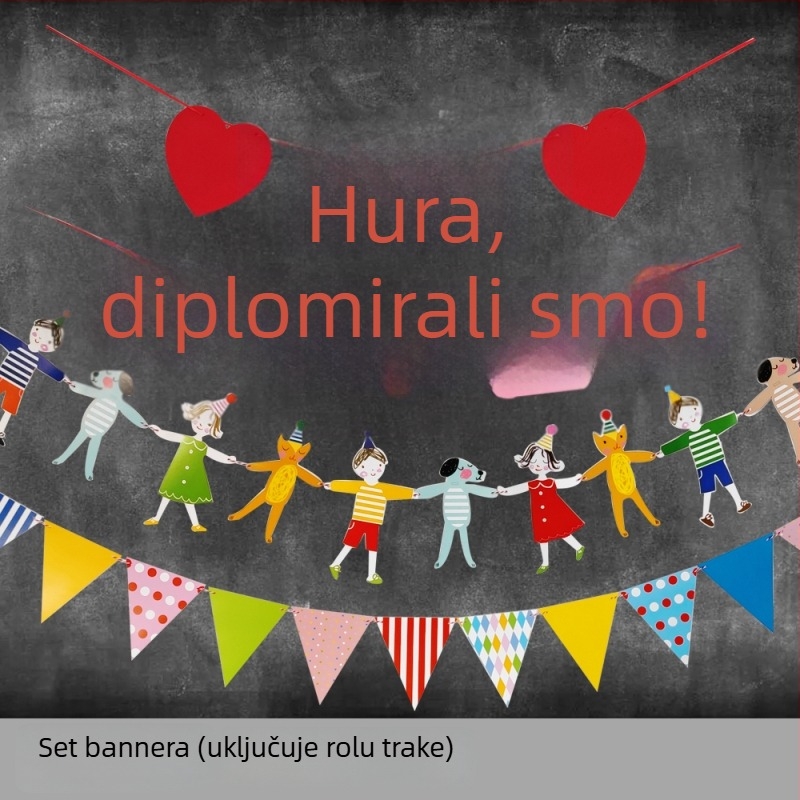 Set za završetak sezone s visećim platnima i balonima za vanjske foto rekvizite i dekoracije ceremonije u vrtiću.