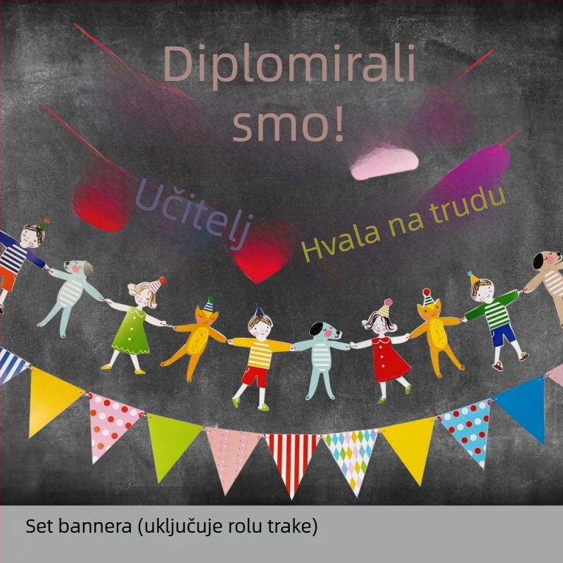 Set za završetak sezone s visećim platnima i balonima za vanjske foto rekvizite i dekoracije ceremonije u vrtiću.