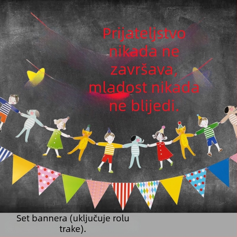 Set za završetak sezone s visećim platnima i balonima za vanjske foto rekvizite i dekoracije ceremonije u vrtiću.