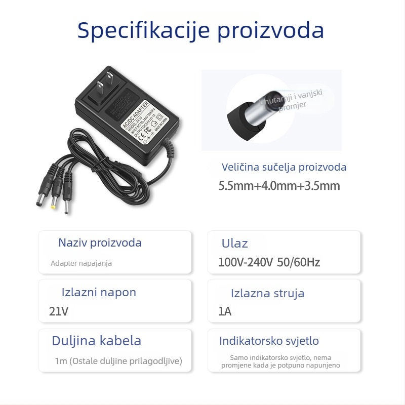 Napajajući kabel adapter za robota usisavača za čišćenje poda, kompatibilan s 5V, 8.4V, 12.6V, 18V, 19V, 24V, 25V i 26V