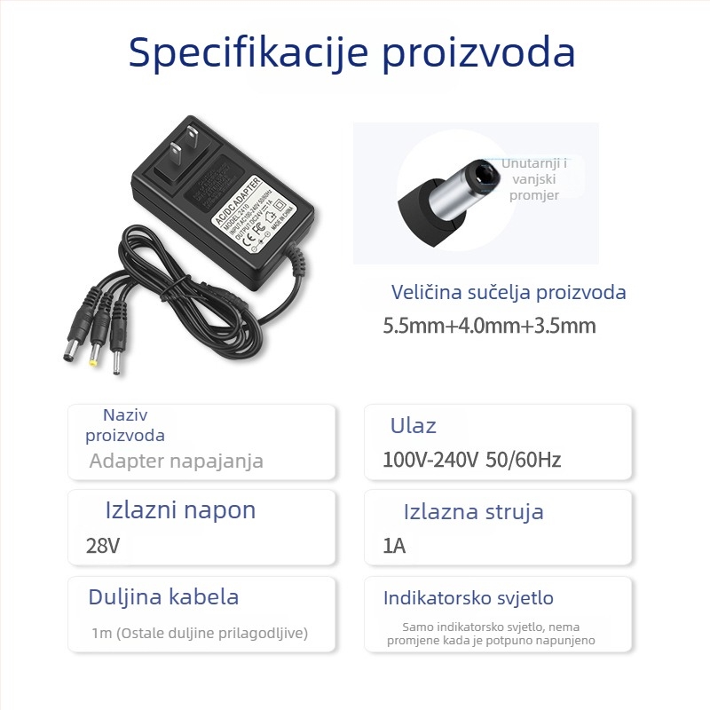 Napajajući kabel adapter za robota usisavača za čišćenje poda, kompatibilan s 5V, 8.4V, 12.6V, 18V, 19V, 24V, 25V i 26V