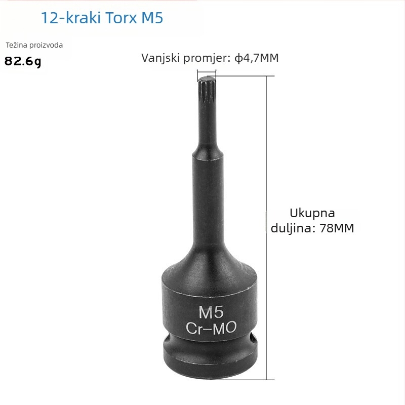 Set od 1/2 inča s 12‑ugla zvjezdastih bitova, integrirani bitovi, tip M