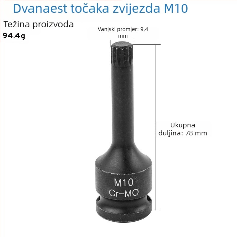 Set od 1/2 inča s 12‑ugla zvjezdastih bitova, integrirani bitovi, tip M