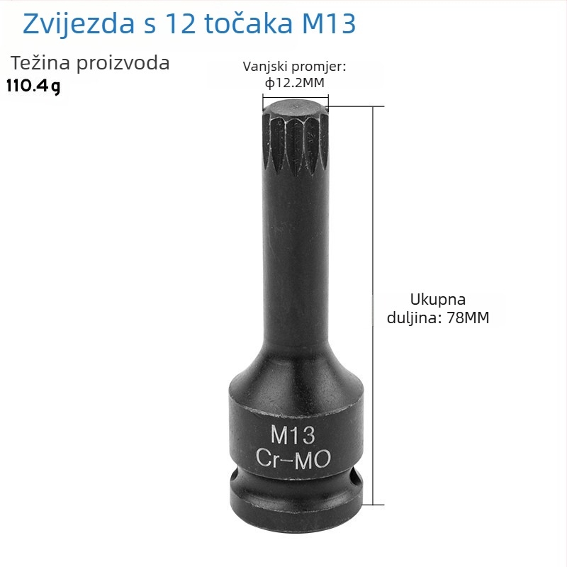 Set od 1/2 inča s 12‑ugla zvjezdastih bitova, integrirani bitovi, tip M