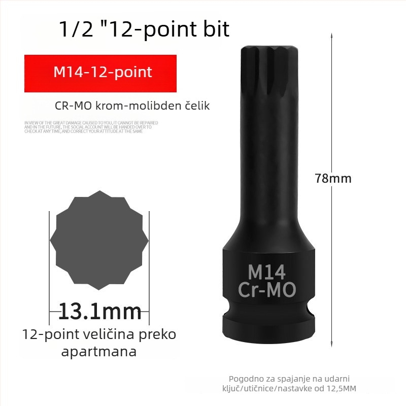 Set od 1/2 inča s 12‑ugla zvjezdastih bitova, integrirani bitovi, tip M