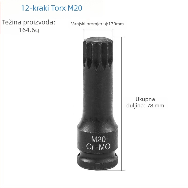 Set od 1/2 inča s 12‑ugla zvjezdastih bitova, integrirani bitovi, tip M