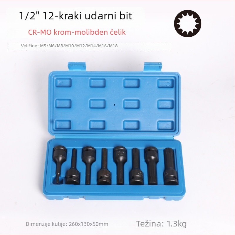 Set od 1/2 inča s 12‑ugla zvjezdastih bitova, integrirani bitovi, tip M