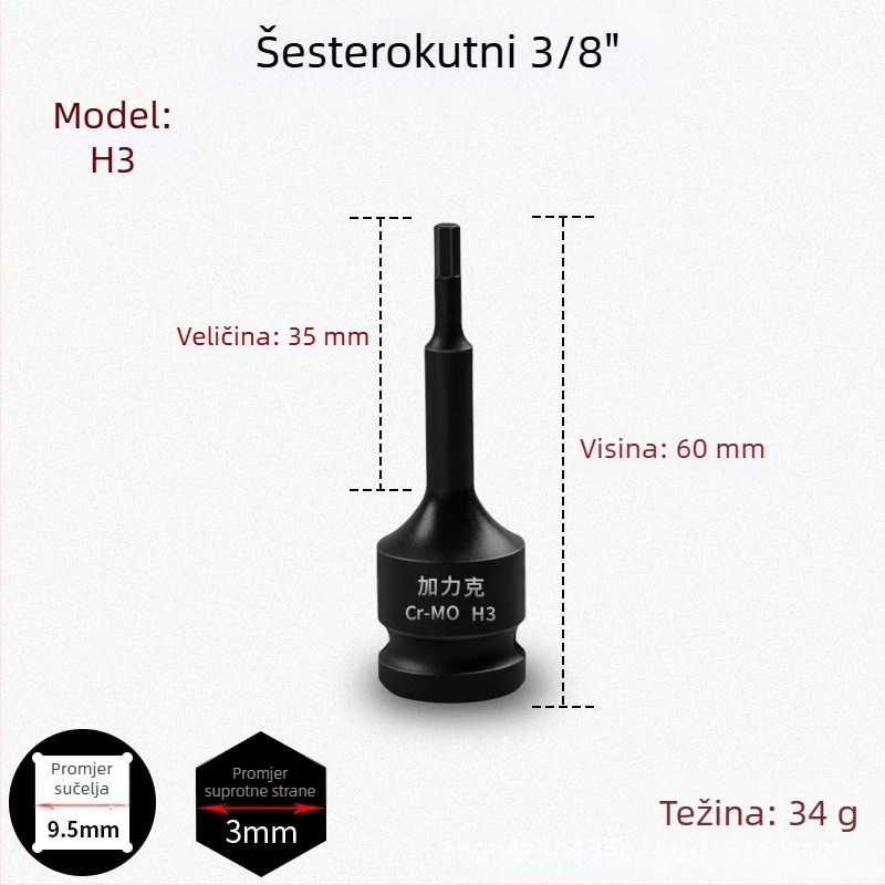 3/8 CR-MO pneumatski set hex utičnica za zračni udarni odvijač