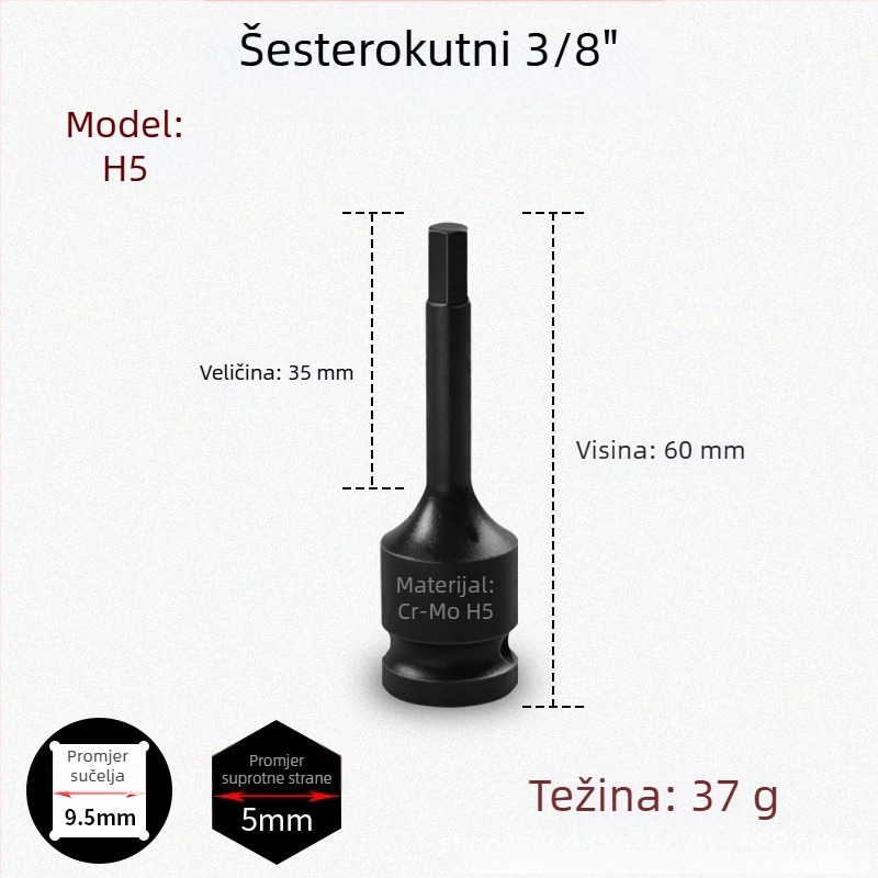 3/8 CR-MO pneumatski set hex utičnica za zračni udarni odvijač