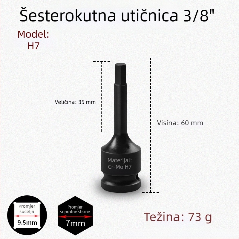 3/8 CR-MO pneumatski set hex utičnica za zračni udarni odvijač