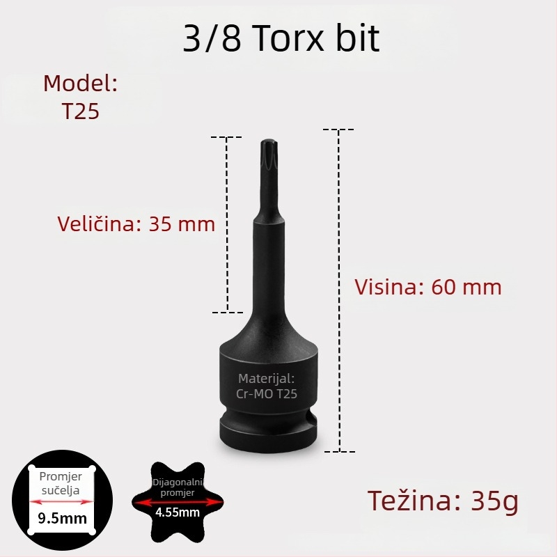 3/8 CR-MO pneumatski set hex utičnica za zračni udarni odvijač