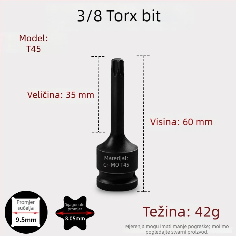 3/8 CR-MO pneumatski set hex utičnica za zračni udarni odvijač
