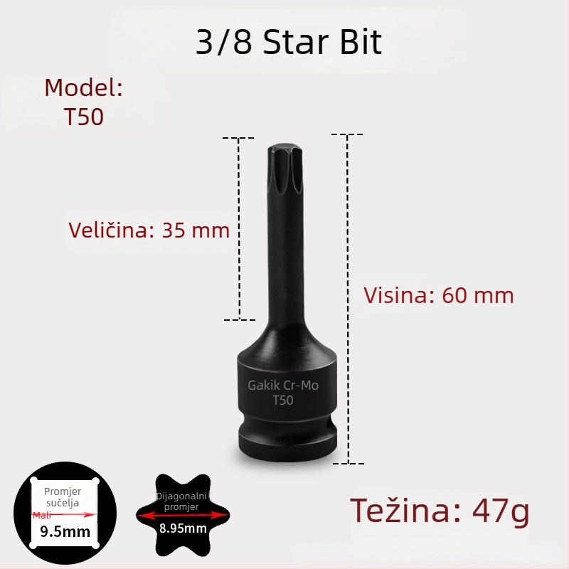 3/8 CR-MO pneumatski set hex utičnica za zračni udarni odvijač