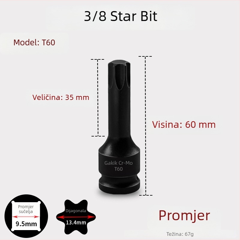 3/8 CR-MO pneumatski set hex utičnica za zračni udarni odvijač