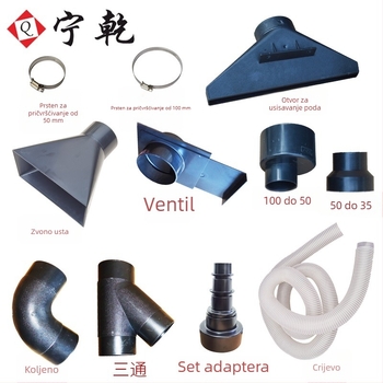 Ninggan Dodatak za usisivač prašine: trostruki spojnik s izlazom za platnenu vrećicu, ventila, adapter za usisavanje po podu, fiksni prsten i stezalja za cijev