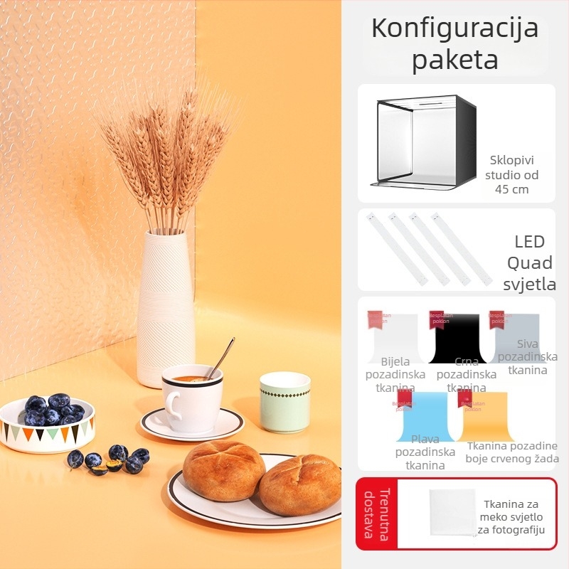 Mini studijska kutija za fotografiranje nakita s bijelim pozadom, sklopiva, bez sjena