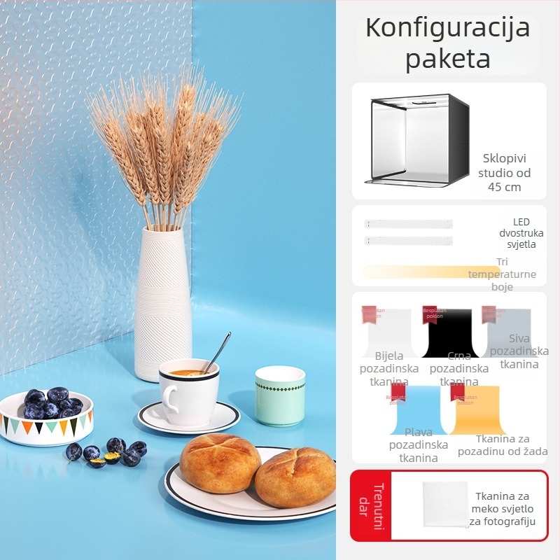 Mini studijska kutija za fotografiranje nakita s bijelim pozadom, sklopiva, bez sjena