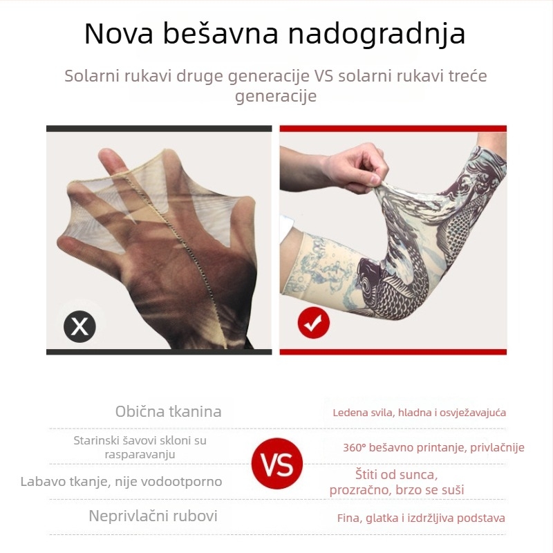 Muški rukav za tetovažu s cvjetnim motivima — bezšivni, Ice Silk materijal, UV zaštita, za vožnju biciklom na otvorenom
