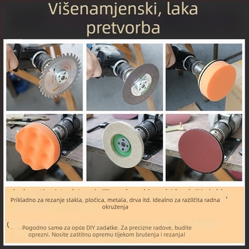 Višenamjenska glava za pretvaranje bušilice u kutnu brusilicu s mogućnostima rezanja, poliranja i brušenja