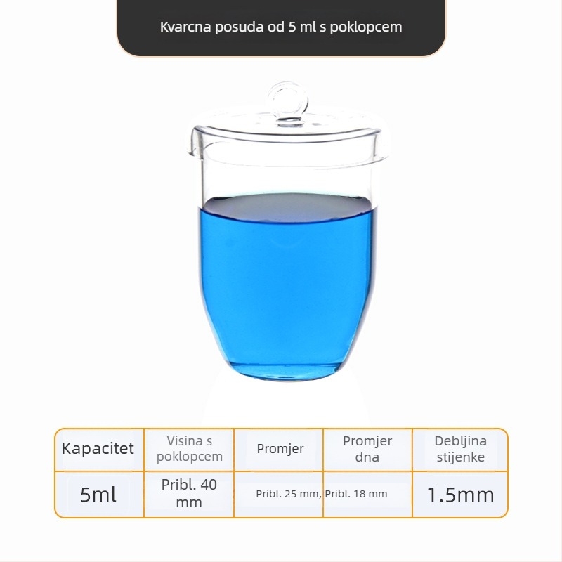 Kvarcni crucible visoke čistoće, otporan na visoke temperature, zapremine 50/100/200/300 ml, proziran, otporan na kiseline i baze do 1400°C