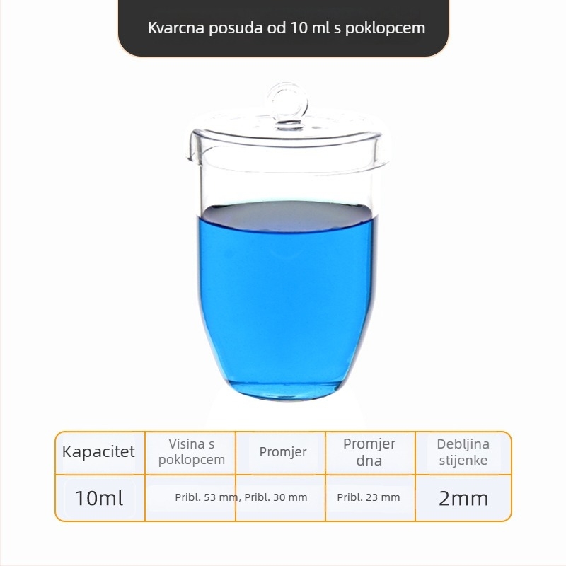 Kvarcni crucible visoke čistoće, otporan na visoke temperature, zapremine 50/100/200/300 ml, proziran, otporan na kiseline i baze do 1400°C