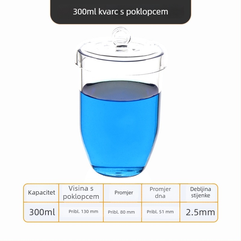 Kvarcni crucible visoke čistoće, otporan na visoke temperature, zapremine 50/100/200/300 ml, proziran, otporan na kiseline i baze do 1400°C