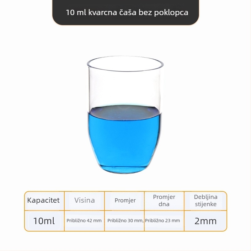 Kvarcni crucible visoke čistoće, otporan na visoke temperature, zapremine 50/100/200/300 ml, proziran, otporan na kiseline i baze do 1400°C