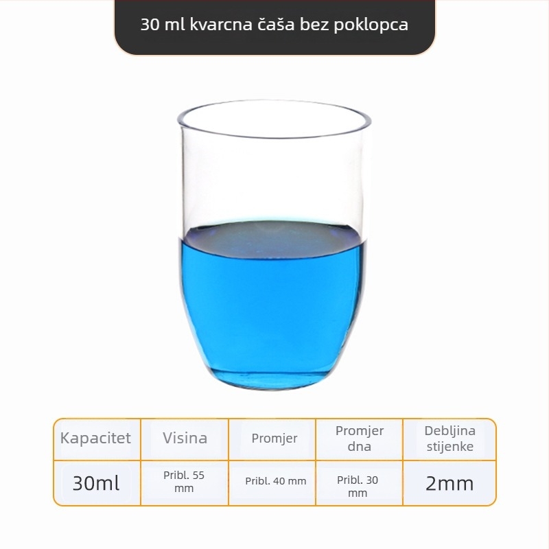 Kvarcni crucible visoke čistoće, otporan na visoke temperature, zapremine 50/100/200/300 ml, proziran, otporan na kiseline i baze do 1400°C