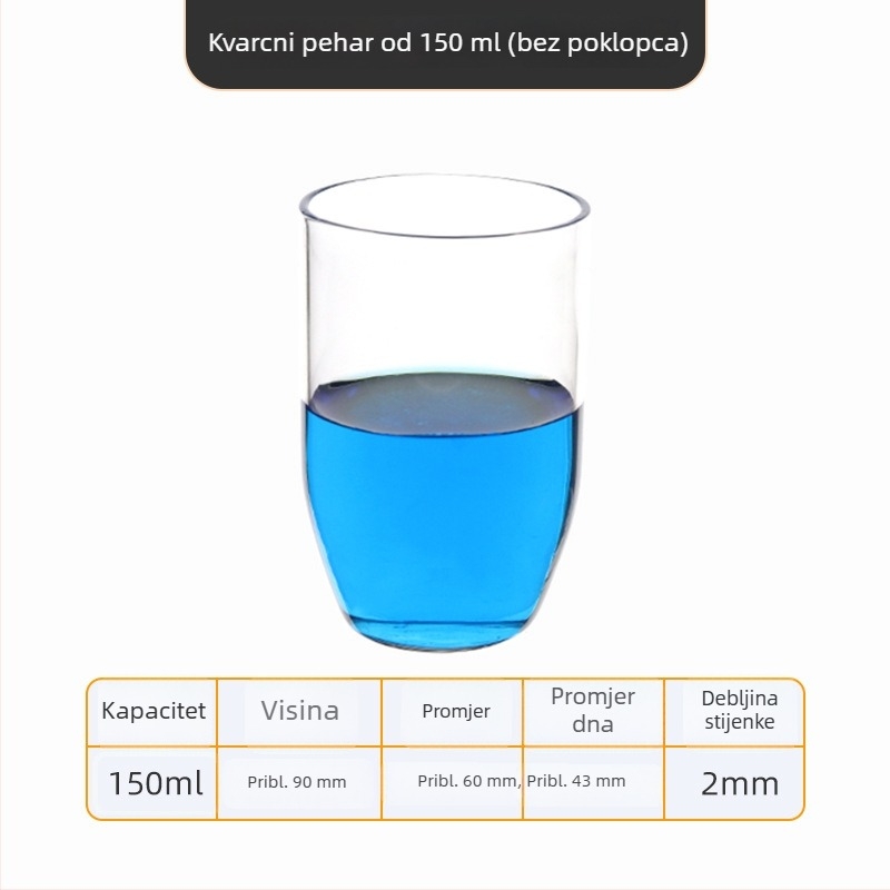 Kvarcni crucible visoke čistoće, otporan na visoke temperature, zapremine 50/100/200/300 ml, proziran, otporan na kiseline i baze do 1400°C