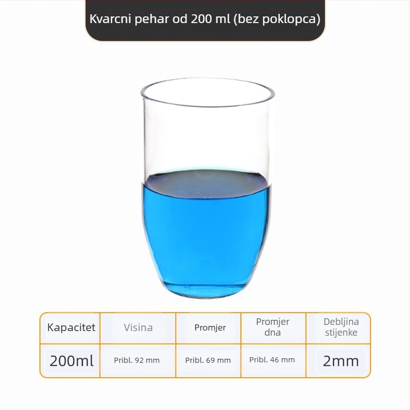 Kvarcni crucible visoke čistoće, otporan na visoke temperature, zapremine 50/100/200/300 ml, proziran, otporan na kiseline i baze do 1400°C