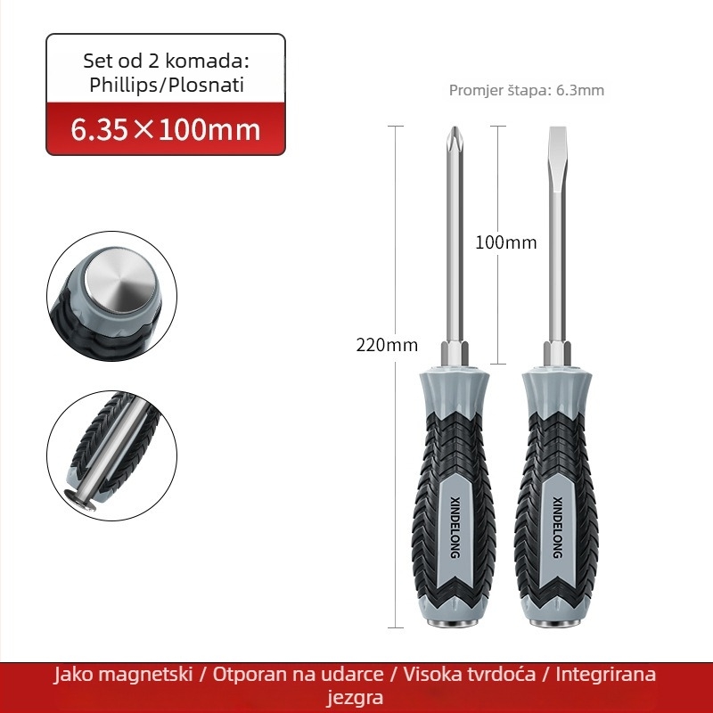 Industrijski ručni odvijač s debelim šesterokutnim osovinom, otporan na udarce, od Cr-V čelika