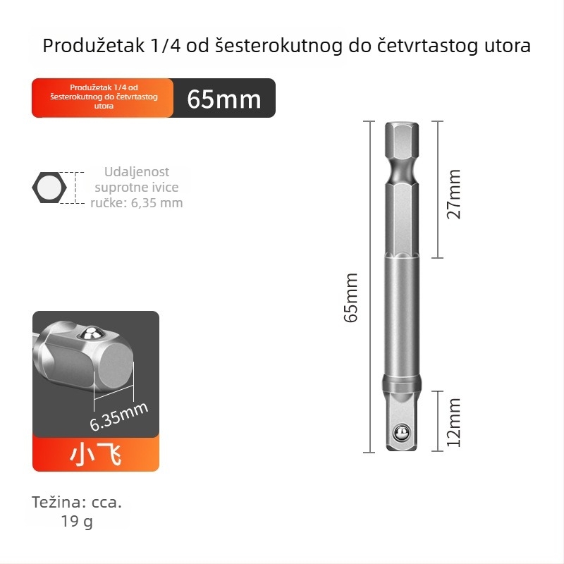 Adapter šestouog ог osovinskog dijela na četverostruki pogon za bušilicu i električni odvijač, spojna šipka, 6,3 mm