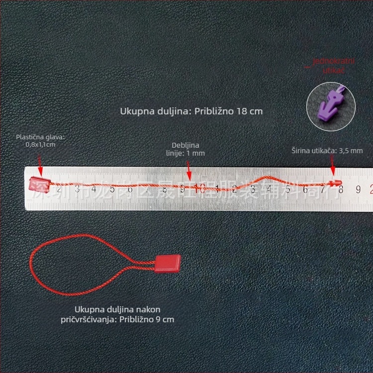 Univerzalna jednokratna šnura za etiketu odjeće, poliester konac s malom kvadratnom perlicom