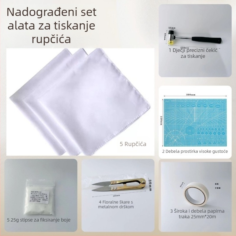 Komplet za tiskanje tkanina lišćem za djecu — čekić s gumom za drveni blok i set alata za DIY ispis