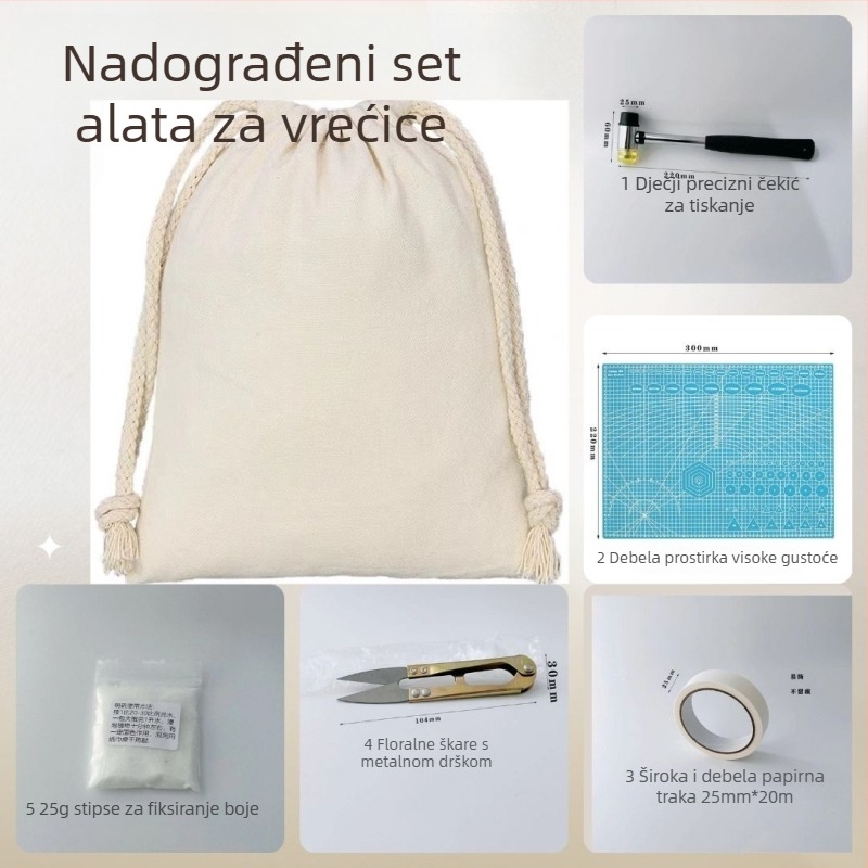 Komplet za tiskanje tkanina lišćem za djecu — čekić s gumom za drveni blok i set alata za DIY ispis