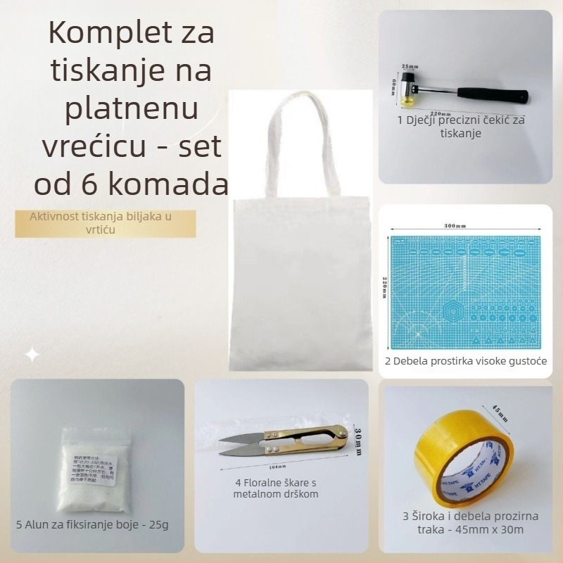 Komplet za tiskanje tkanina lišćem za djecu — čekić s gumom za drveni blok i set alata za DIY ispis