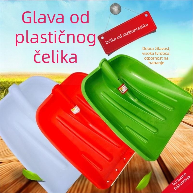 Snežna lopata s plastičnim tijelom i ojačanim plastičnim vrhom, debeli dizajn, velika veličina, drveni držač, sklopa, model Q27343