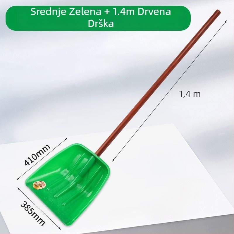 Snežna lopata s plastičnim tijelom i ojačanim plastičnim vrhom, debeli dizajn, velika veličina, drveni držač, sklopa, model Q27343