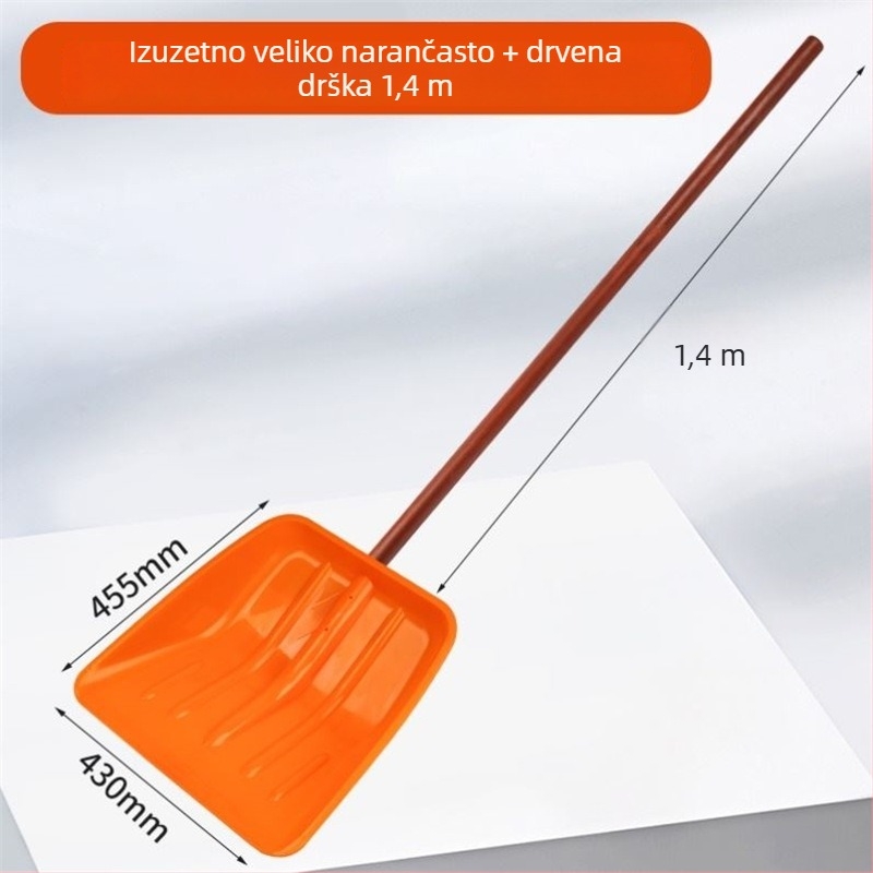 Snežna lopata s plastičnim tijelom i ojačanim plastičnim vrhom, debeli dizajn, velika veličina, drveni držač, sklopa, model Q27343