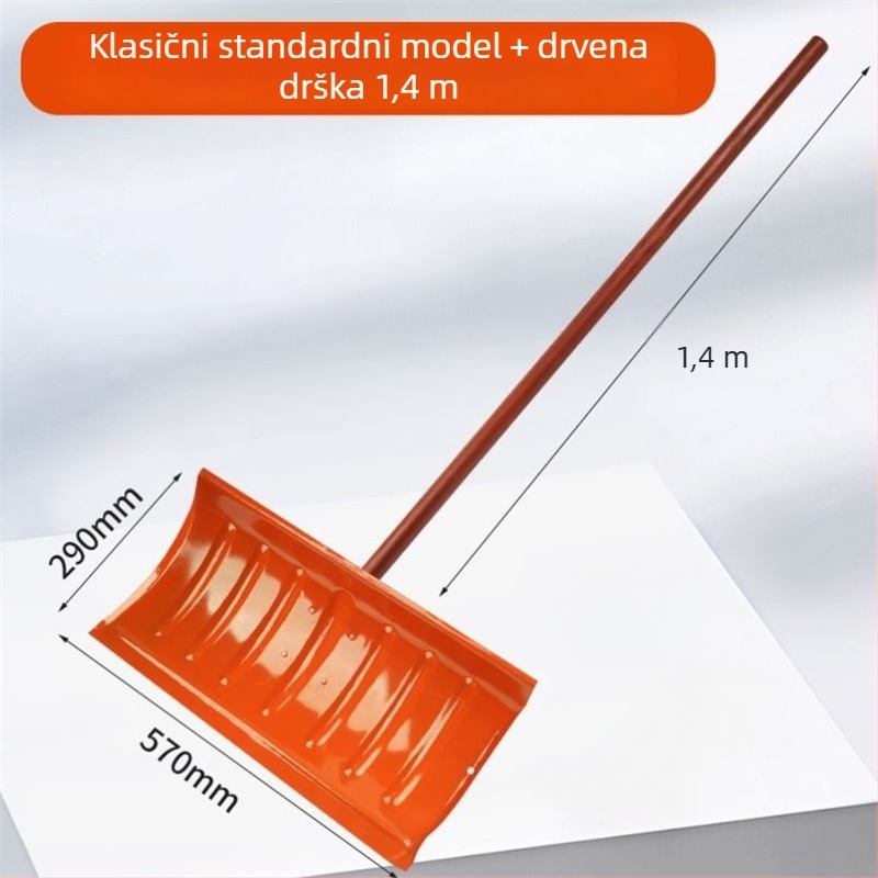 Snežna lopata s plastičnim tijelom i ojačanim plastičnim vrhom, debeli dizajn, velika veličina, drveni držač, sklopa, model Q27343