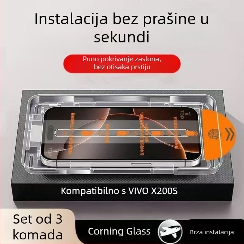Vivo X200S zaštitno staklo za zaslon – potpuno prekrivanje, HD jasna slika, otporno na pad, šok-otpornost, brzo postavljanje