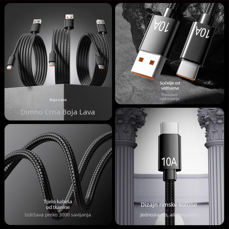 Nylon pleteni USB-C kabel za prijenos podataka, brzo punjenje, kompatibilan s Huawei, Honor, Xiaomi, OPPO, Vivo iPad