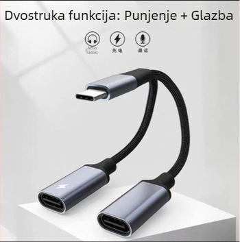 Type-C na dualni USB-C ženski adapter uz brzo punjenje i DAC dekoder, za telefone i računala
