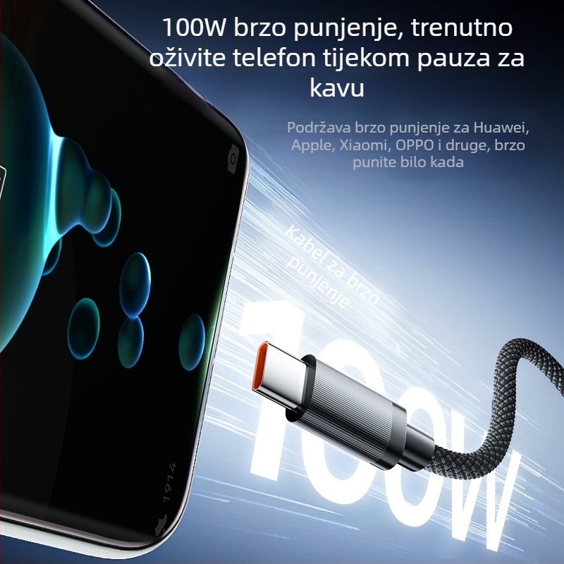 Kabel za podatkov s pulsirajućom LED diodom, jedan na dva, 2-u-1, USB Type-C 6A, kompatibilan Huawei i Apple iPhone 17
