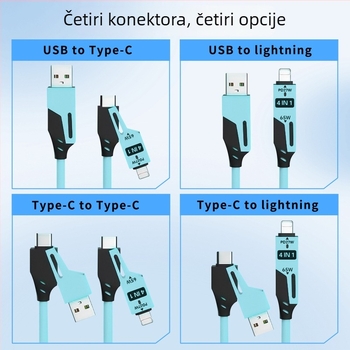 65W automobilski kabel s oprugom, dvostruki izlaz, Lightning i USB-C, duljina 1,5 m, brzo punjenje